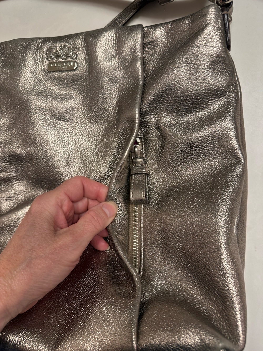 Coach Madison Metallic Pewter Pebbled Leather Crossbody - Picture 3 of 16